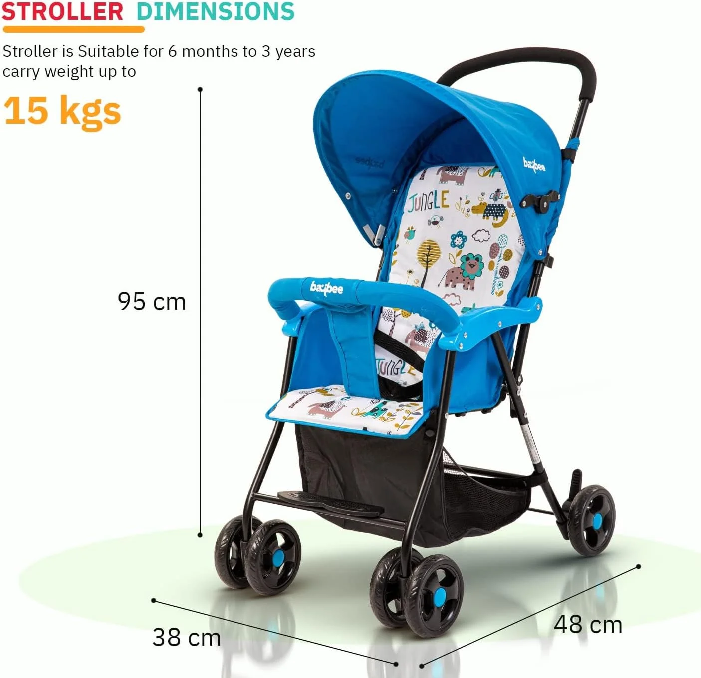 کالسکه مسافرتی کودک Baybee، کالسکه تاشو سبک وزن نوزاد با قابلیت تنظیم 2 حالته، سایبان، دسته گرد و کمربند ایمنی | کالسکه کودک نوپا 0-3 سال پسر دختر (آبی) کالسکه مسافرتی کودک Baybee، کالسکه تاشو سبک وزن نوزاد با قابلیت تنظیم 2 حالته، سایبان، دسته گرد و کمربند ایمنی | کالسکه کودک نوپا 0-3 سال پسر دختر (آبی)