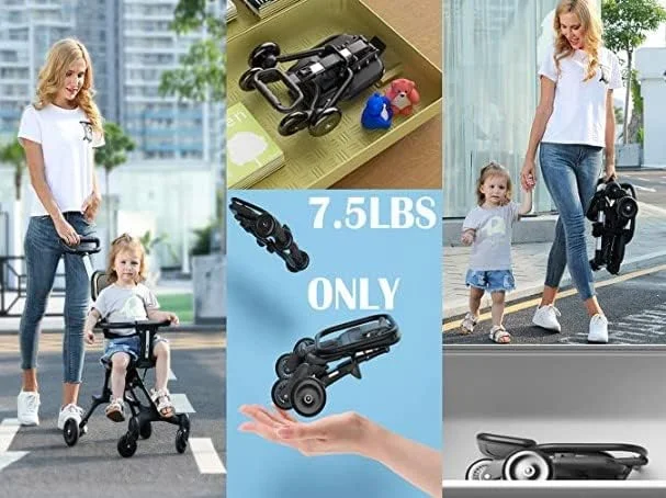 کالسکه جیبی برای مسافرت، کالسکه مناسب هواپیما - کالسکه فرودگاهی جمع و جور قابل حمل - کالسکه کوچک برای مسافرت کودکان نوپا - کالسکه تمام سطوح برای کودکان نوپا، مناسب تا وزن 30 کیلوگرم، مشکی