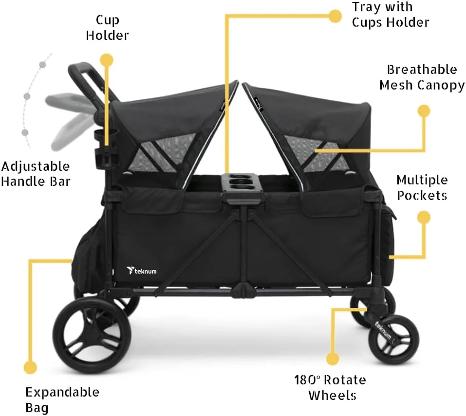 کالسکه واگنی TEKNUM Fellow برای 2 کودک به همراه سینی اسنک - مشکی کالسکه واگنی TEKNUM Fellow برای 2 کودک به همراه سینی اسنک - مشکی