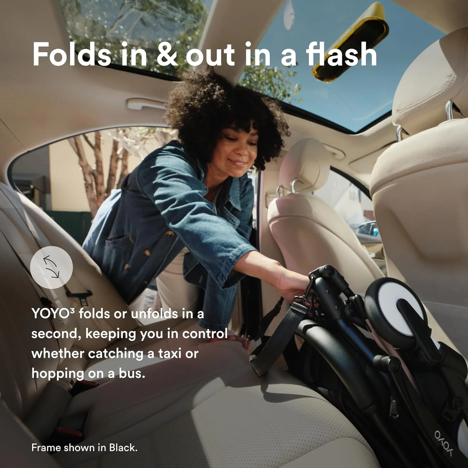 کالسکه استوک YOYO3 از 6 ماهگی - فریم سفید + تشک صندلی + سایبان - باز و بسته شدن سریع - سبک و جمع و جور - قابل حمل