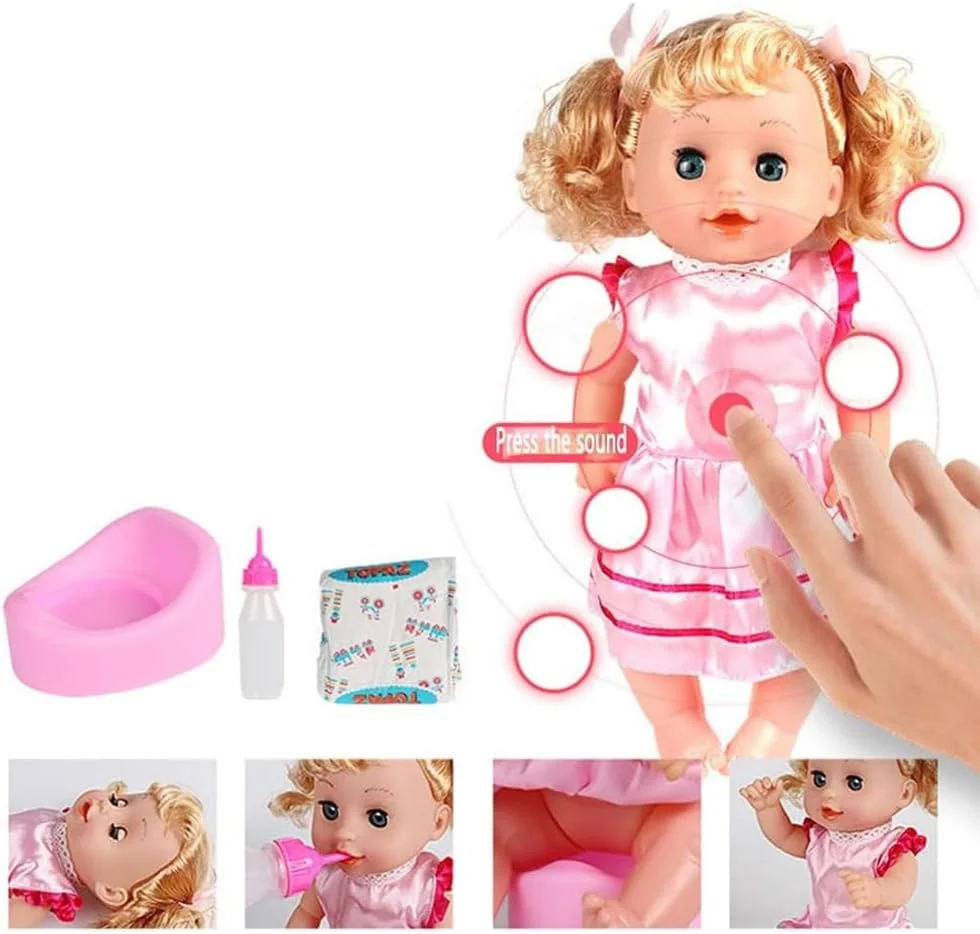 Lovely Strawberry Doll Stroller with Adjustable Handle | Child Friendly Pushchair Pram | 4 Pcs Lightweight Baby Stroller Set With Doll | Best Gift Girl Toy Doll Pram for Kids