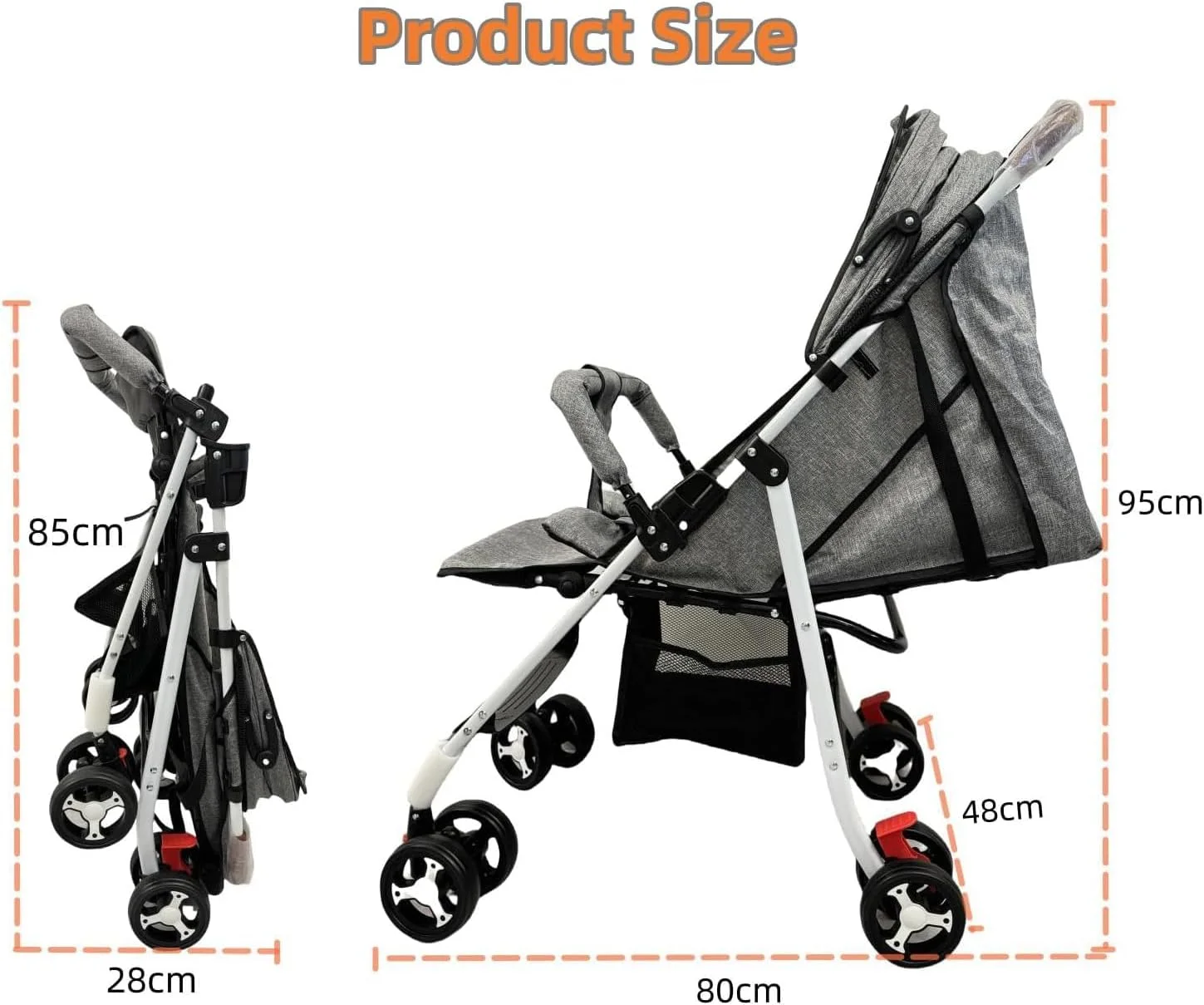 کالسکه مسافرتی سبک SKY-TOUCH، کالسکه تاشو کودک با سبد ذخیره سازی بزرگ، تکیه گاه چند حالته، تاشو آسان با یک دست، راحت و تخت شو (خاکستری)
