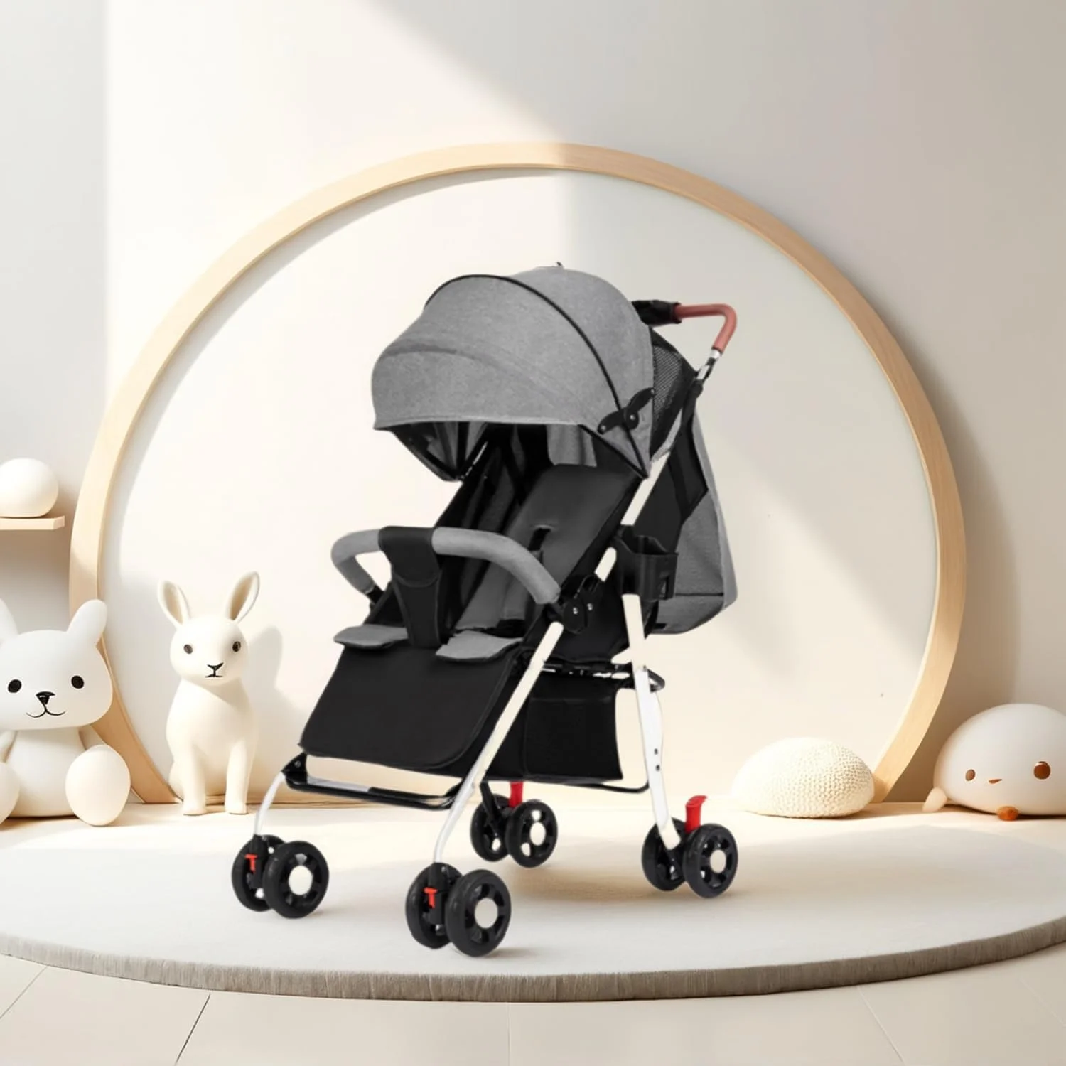 کالسکه مسافرتی سبک SKY-TOUCH، کالسکه تاشو کودک با سبد ذخیره سازی بزرگ، تکیه گاه چند حالته، تاشو آسان با یک دست، راحت و تخت شو (خاکستری)