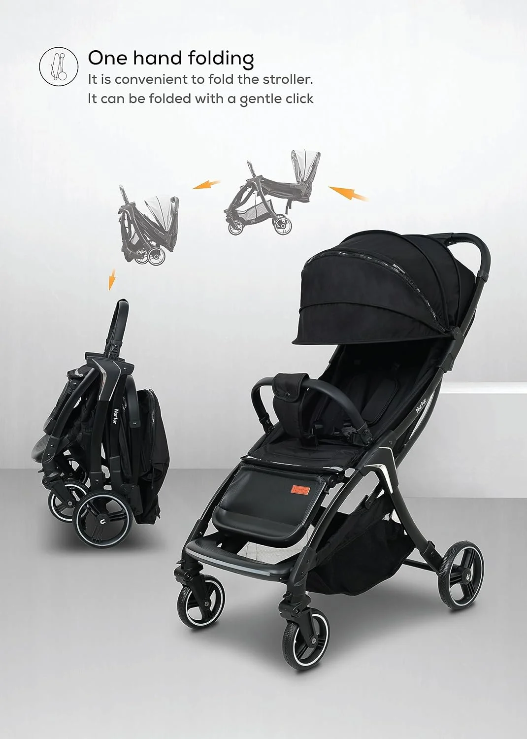 کالسکه سبک وزن Nurtur Rex – تاشو جمع و جور، سایبان آفتاب، بند شانه، طراحی گردش هوا، کالسکه قابل حمل برای کودکان نوپا 6-36 ماهه، تاشو آسان، آبی/مشکی