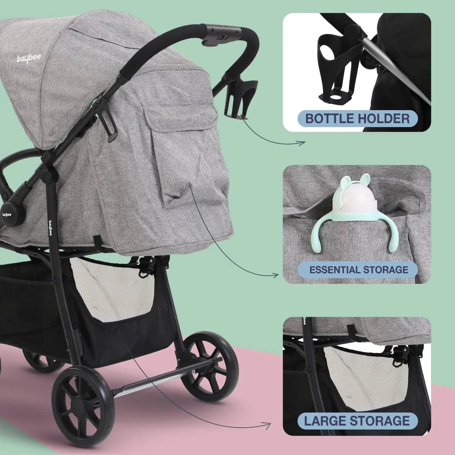 کالسکه کودک Baybee مناسب سفر هوایی با صندلی و سایبان قابل تنظیم 3 حالته، سبد حمل، فریم آلومینیومی و چرخ های بزرگ | کالسکه کودک برای کودکان نوپا 0-3 سال دختر پسر (نقره ای) کالسکه کودک Baybee مناسب سفر هوایی با صندلی و سایبان قابل تنظیم 3 حالته، سبد حمل، فریم آلومینیومی و چرخ های بزرگ | کالسکه کودک برای کودکان نوپا 0-3 سال دختر پسر (نقره ای)