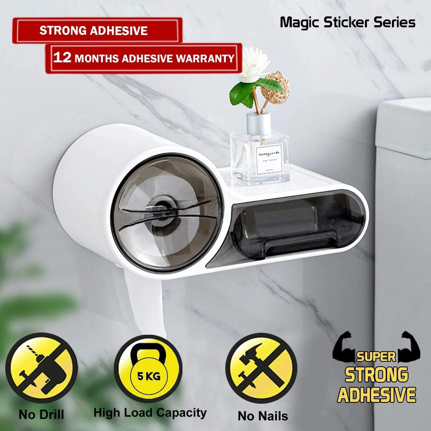 جا دستمال کاغذی رولی پلاستیکی خود چسب ضد آب سری استیکر جادویی Zollyss