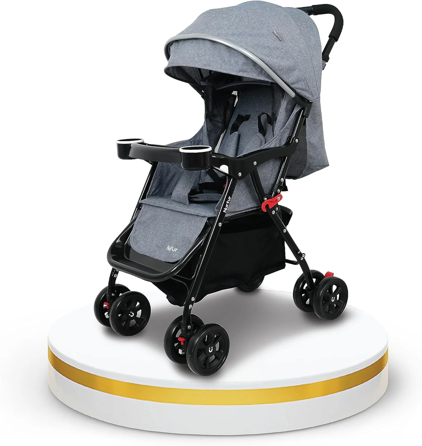 Nurtur Bliss Ultra Compact Lightweight Baby Travel Stroller with Storage Basket, Detachable Food Tray, Reclining Seat and Leg Rest, 0-36 Months, Grey