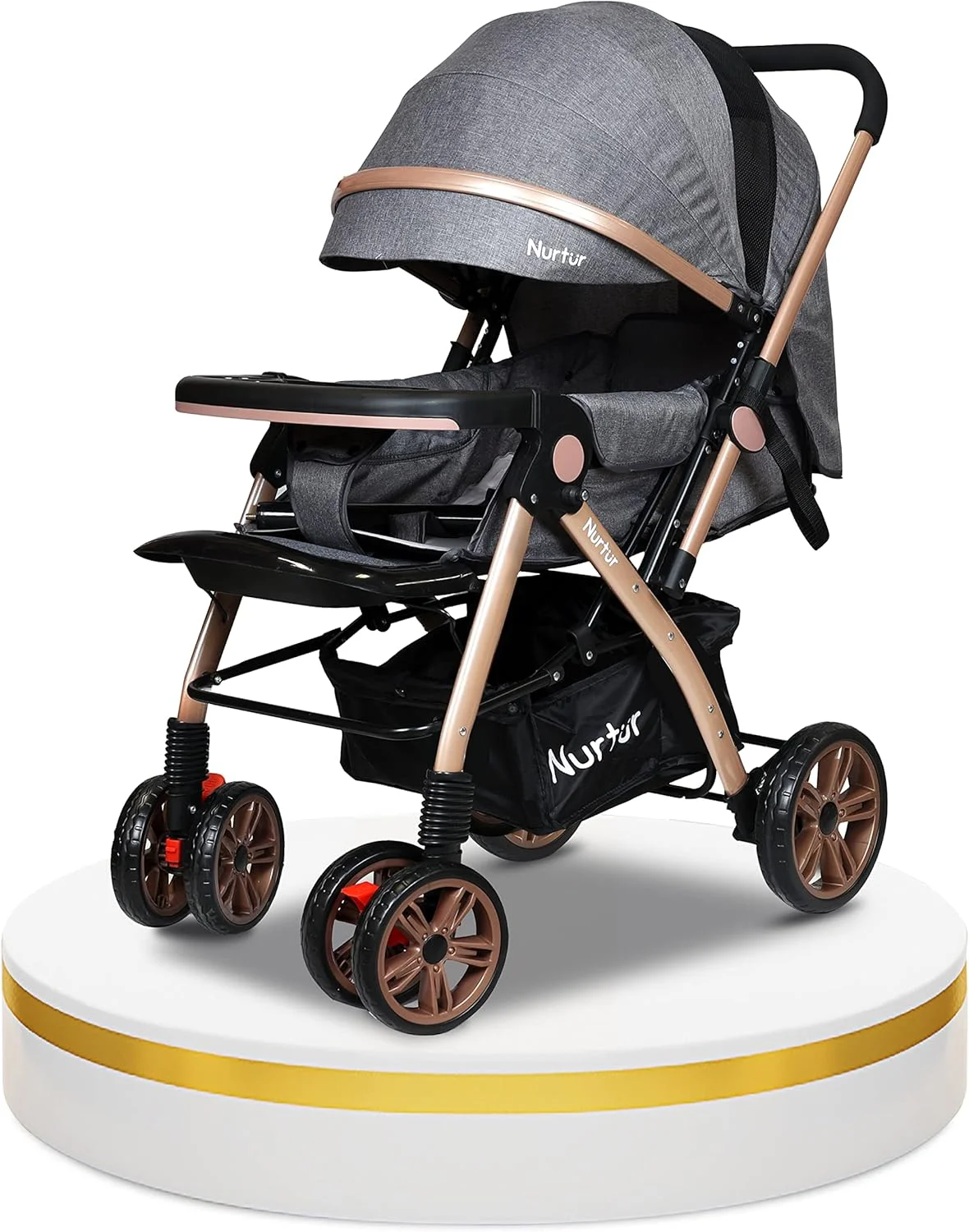 Nurtur Wilder Reversible Baby/Kids Travel Stroller 5 Point Safety Harness, Adjustable Backrest and Canopy, Reversible Handle, Grey