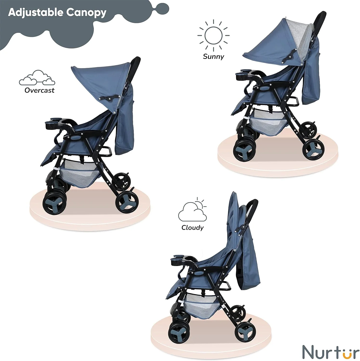 Nurtur Ryder Ultra Compact Lightweight Baby Travel Stroller with Storage Basket, Detachable Food Tray, Reclining Seat and Leg Rest, 0-36 Months, Navy Printed Nurtur Ryder Ultra Compact Lightweight Baby Travel Stroller with Storage Basket, Detachable Food Tray, Reclining Seat and Leg Rest, 0-36 Months, Navy Printed