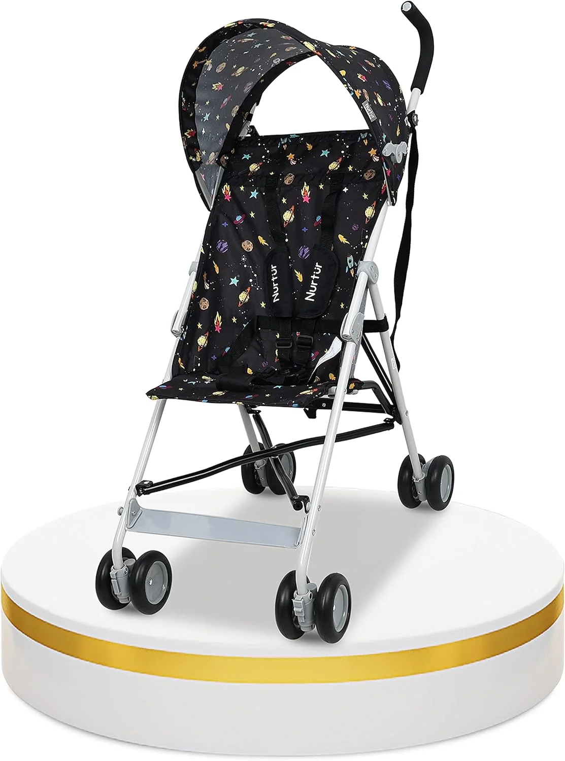کالسکه سبک وزن Nurtur Rex - تاشو جمع و جور، سایبان آفتاب، بند شانه، طراحی جریان هوا، کالسکه قابل حمل برای کودکان 6-36 ماهه، تاشو آسان - طرح مشکی