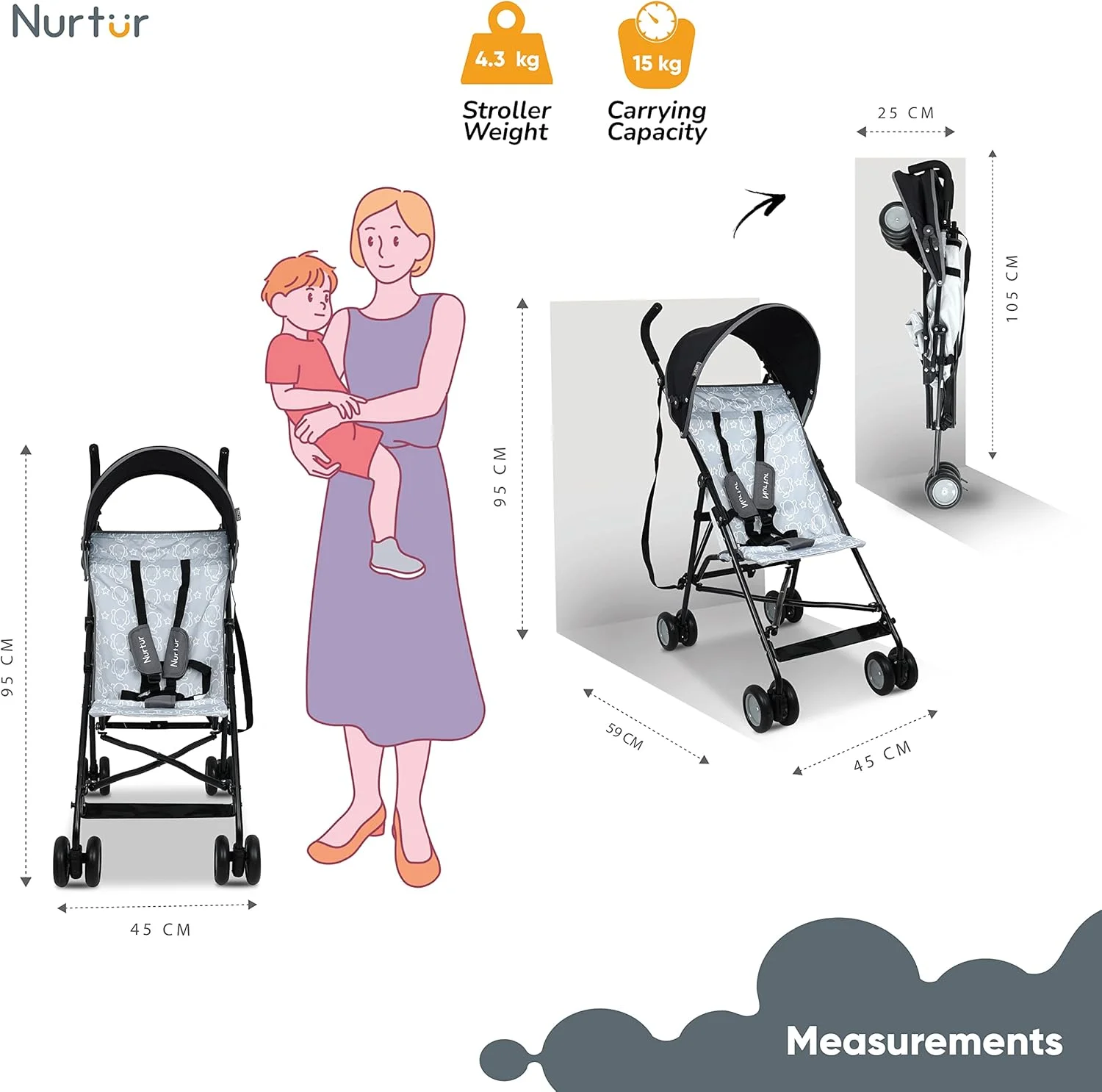 کالسکه سبک وزن Nurtur Rex – تاشو جمع و جور، سایبان آفتاب، بند شانه، طراحی جریان هوا، کالسکه قابل حمل برای کودکان نوپا 6-36 ماهه، تاشو آسان، مشکی/خاکستری کالسکه سبک وزن Nurtur Rex – تاشو جمع و جور، سایبان آفتاب، بند شانه، طراحی جریان هوا، کالسکه قابل حمل برای کودکان نوپا 6-36 ماهه، تاشو آسان، مشکی/خاکستری
