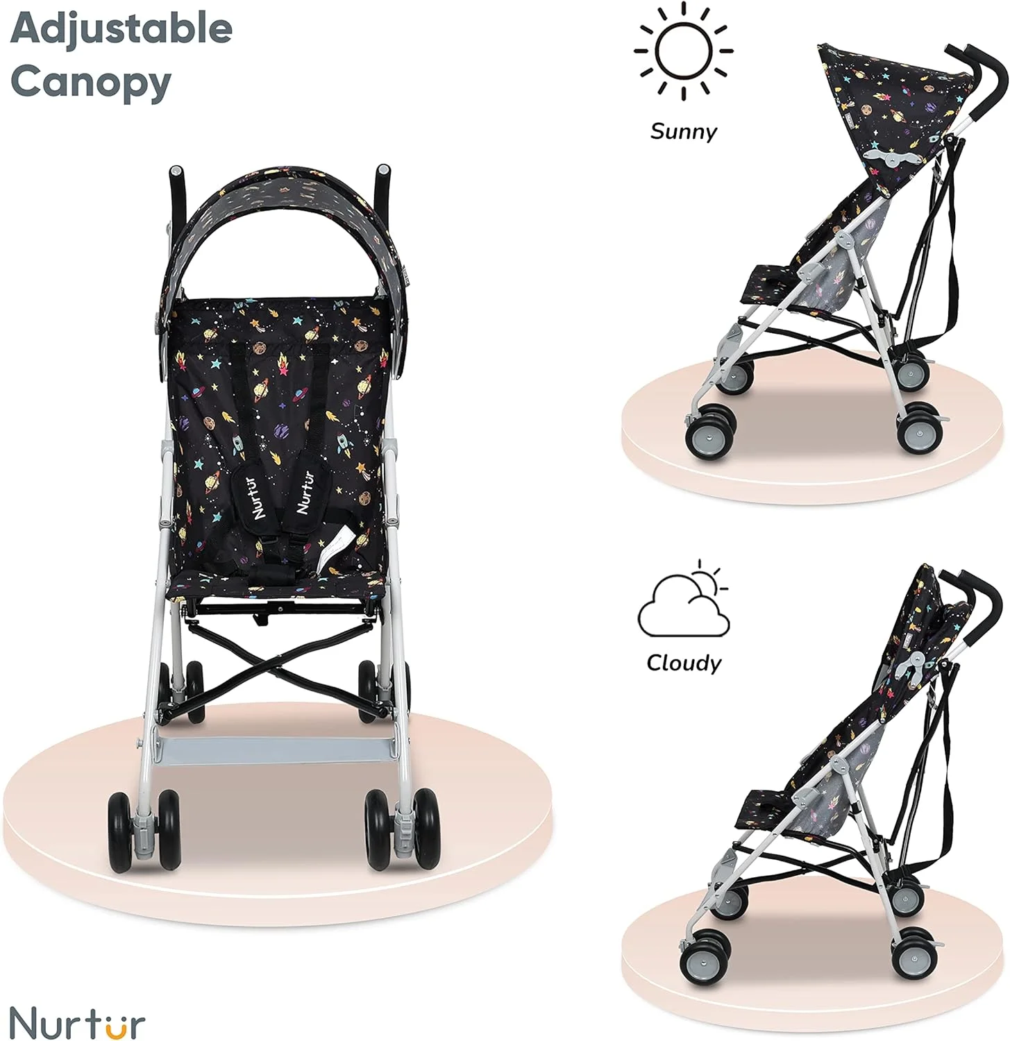 کالسکه سبک وزن Nurtur Rex - تاشو جمع و جور، سایبان آفتاب، بند شانه، طراحی جریان هوا، کالسکه قابل حمل برای کودکان 6-36 ماهه، تاشو آسان - طرح مشکی کالسکه سبک وزن Nurtur Rex - تاشو جمع و جور، سایبان آفتاب، بند شانه، طراحی جریان هوا، کالسکه قابل حمل برای کودکان 6-36 ماهه، تاشو آسان - طرح مشکی