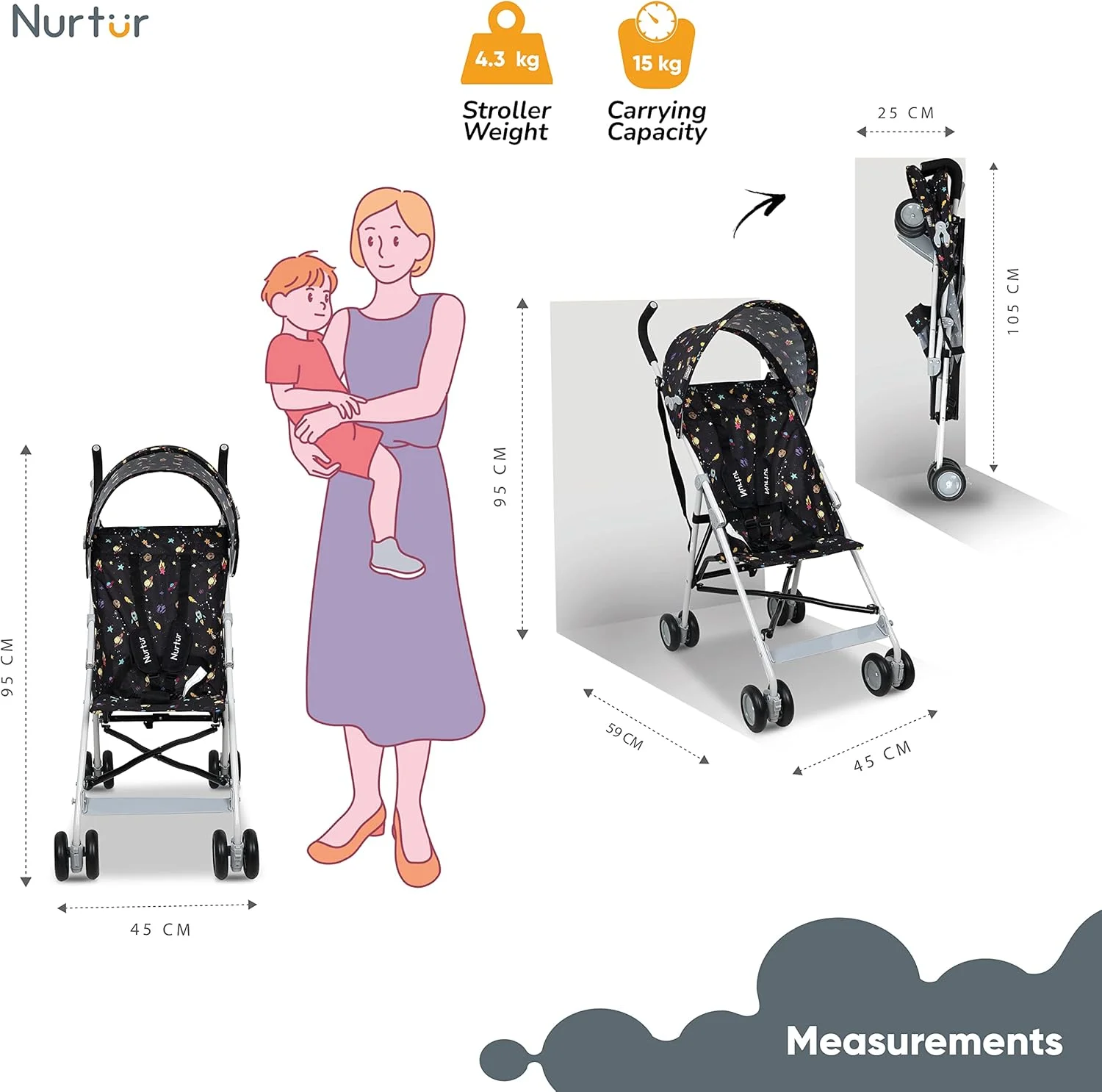 کالسکه سبک وزن Nurtur Rex - تاشو جمع و جور، سایبان آفتاب، بند شانه، طراحی جریان هوا، کالسکه قابل حمل برای کودکان 6-36 ماهه، تاشو آسان - طرح مشکی کالسکه سبک وزن Nurtur Rex - تاشو جمع و جور، سایبان آفتاب، بند شانه، طراحی جریان هوا، کالسکه قابل حمل برای کودکان 6-36 ماهه، تاشو آسان - طرح مشکی