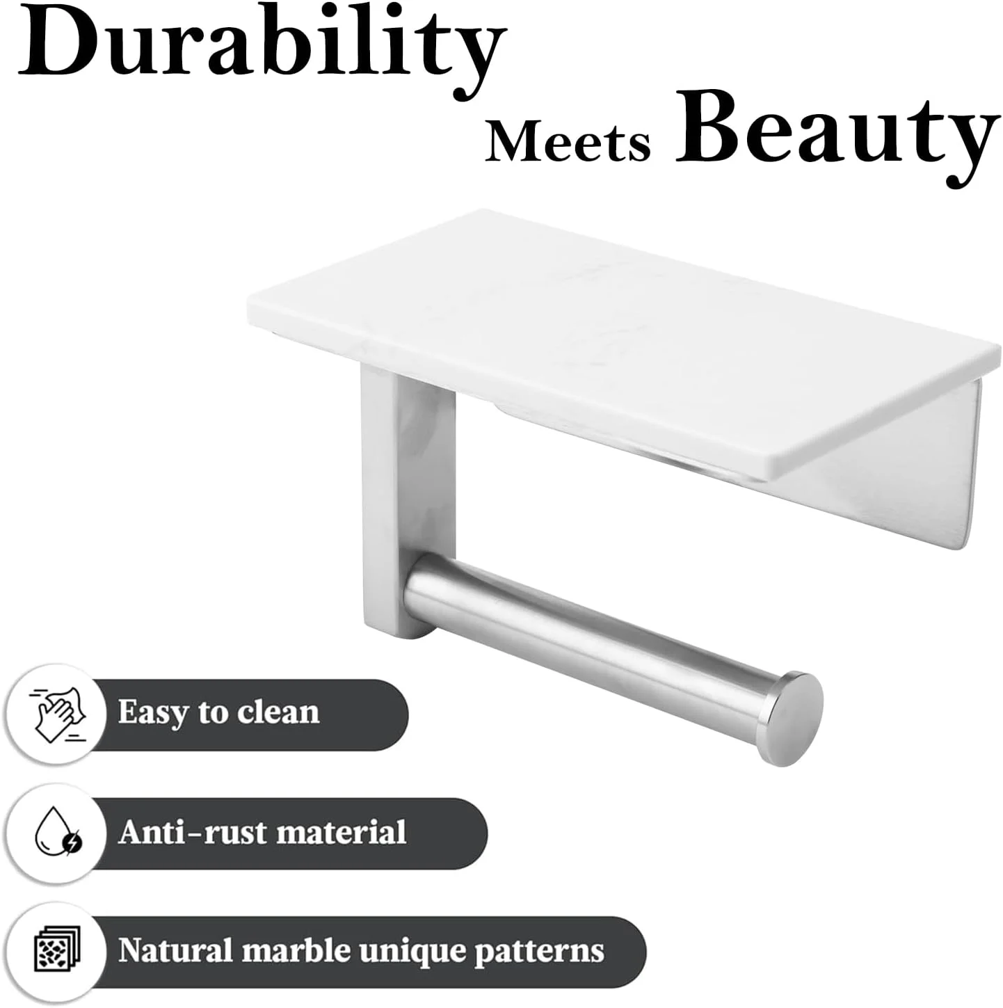 جا دستمال کاغذی توالت Zjyufy سفید، جا دستمال کاغذی توالت استیل ضد زنگ با قفسه مرمری، لوازم جانبی حمام، بسیار سبک، نصب آسان جا دستمال کاغذی توالت Zjyufy سفید، جا دستمال کاغذی توالت استیل ضد زنگ با قفسه مرمری، لوازم جانبی حمام، بسیار سبک، نصب آسان