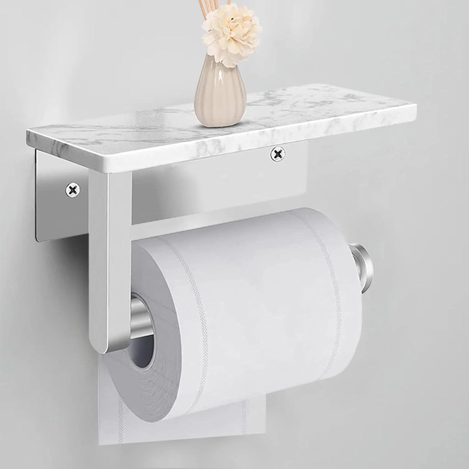 جا دستمال کاغذی توالت Zjyufy سفید، جا دستمال کاغذی توالت استیل ضد زنگ با قفسه مرمری، لوازم جانبی حمام، بسیار سبک، نصب آسان جا دستمال کاغذی توالت Zjyufy سفید، جا دستمال کاغذی توالت استیل ضد زنگ با قفسه مرمری، لوازم جانبی حمام، بسیار سبک، نصب آسان
