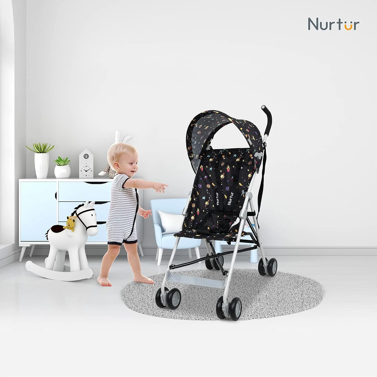 کالسکه سبک وزن Nurtur Rex - تاشو جمع و جور، سایبان آفتاب، بند شانه، طراحی جریان هوا، کالسکه قابل حمل برای کودکان 6-36 ماهه، تاشو آسان - طرح مشکی کالسکه سبک وزن Nurtur Rex - تاشو جمع و جور، سایبان آفتاب، بند شانه، طراحی جریان هوا، کالسکه قابل حمل برای کودکان 6-36 ماهه، تاشو آسان - طرح مشکی