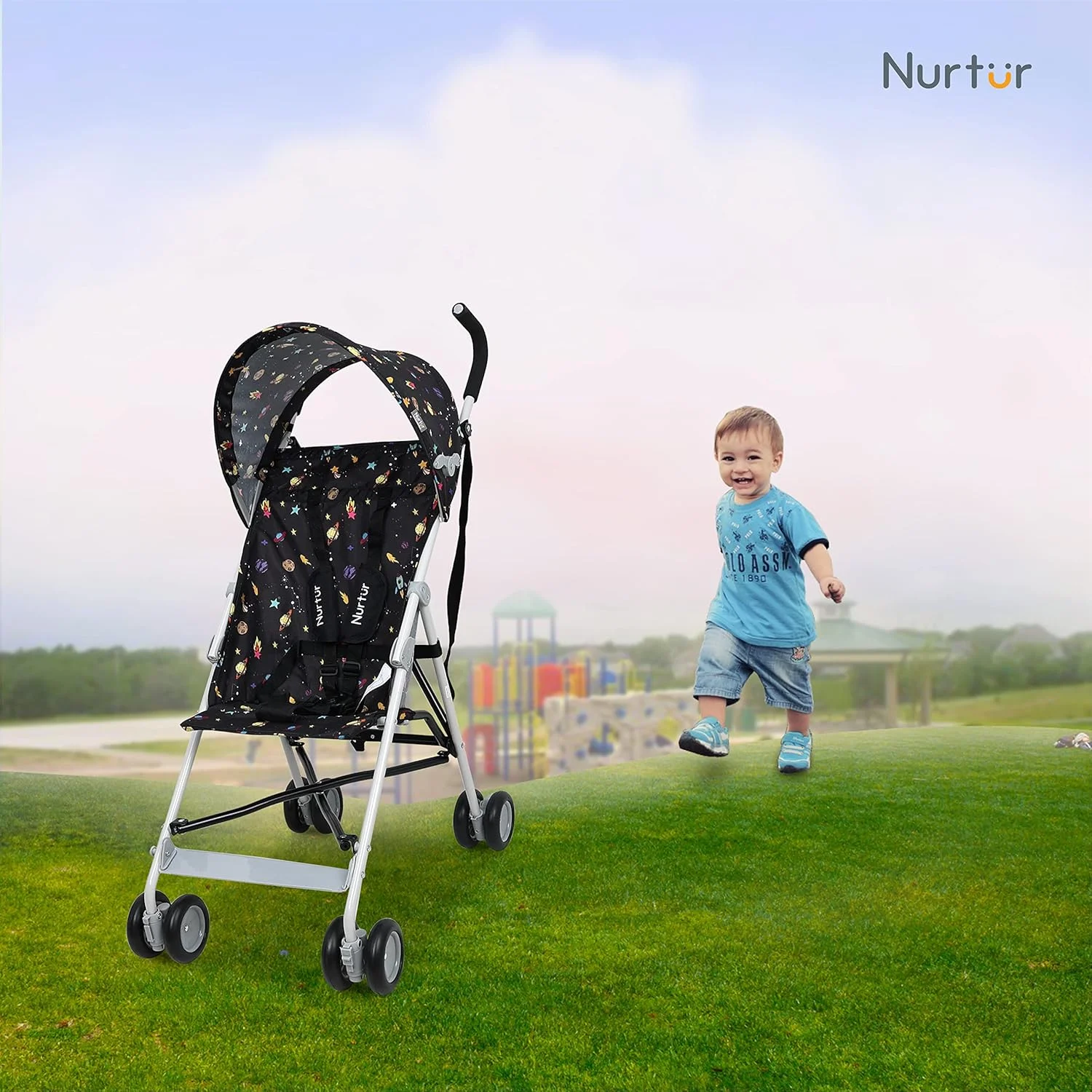 کالسکه سبک وزن Nurtur Rex - تاشو جمع و جور، سایبان آفتاب، بند شانه، طراحی جریان هوا، کالسکه قابل حمل برای کودکان 6-36 ماهه، تاشو آسان - طرح مشکی کالسکه سبک وزن Nurtur Rex - تاشو جمع و جور، سایبان آفتاب، بند شانه، طراحی جریان هوا، کالسکه قابل حمل برای کودکان 6-36 ماهه، تاشو آسان - طرح مشکی