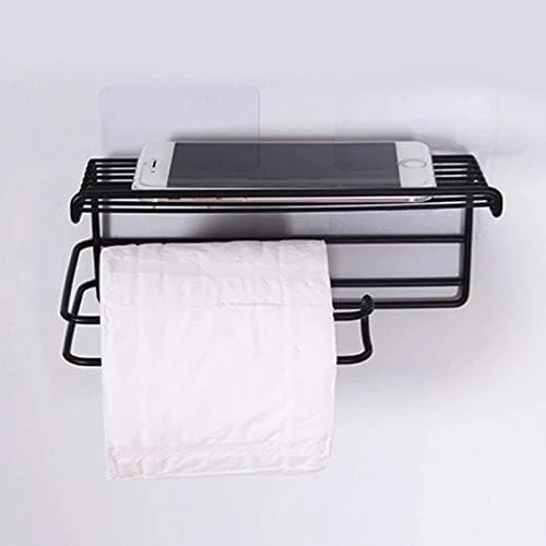 نگهدارنده دستمال توالت چسبی زولیس با قفسه، جا دستمال کاغذی رولی - (سایز استاندارد، مشکی) نگهدارنده دستمال توالت چسبی زولیس با قفسه، جا دستمال کاغذی رولی - (سایز استاندارد، مشکی)