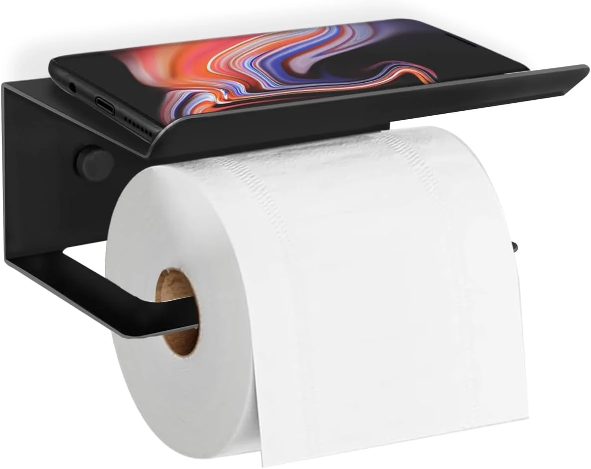 جا دستمال کاغذی توالت ZephyrCraft، جا کاغذی توالت مشکی دیواری با قفسه تلفن، فولاد ضد زنگ SUS304، جا دستمال کاغذی آشپزخانه و حمام با قابلیت نصب چسبی و دیواری جا دستمال کاغذی توالت ZephyrCraft، جا کاغذی توالت مشکی دیواری با قفسه تلفن، فولاد ضد زنگ SUS304، جا دستمال کاغذی آشپزخانه و حمام با قابلیت نصب چسبی و دیواری