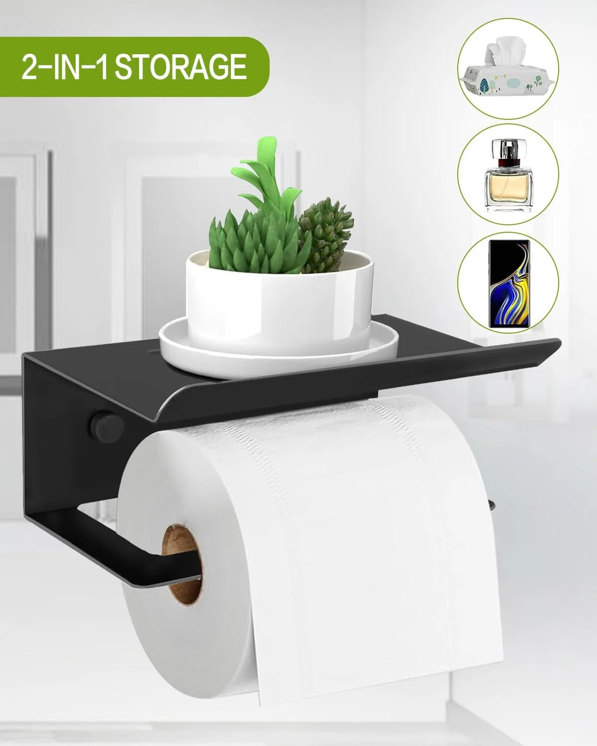 جا دستمال کاغذی توالت ZephyrCraft، جا کاغذی توالت مشکی دیواری با قفسه تلفن، فولاد ضد زنگ SUS304، جا دستمال کاغذی آشپزخانه و حمام با قابلیت نصب چسبی و دیواری جا دستمال کاغذی توالت ZephyrCraft، جا کاغذی توالت مشکی دیواری با قفسه تلفن، فولاد ضد زنگ SUS304، جا دستمال کاغذی آشپزخانه و حمام با قابلیت نصب چسبی و دیواری