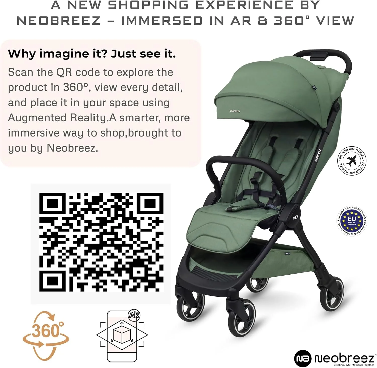 کالسکه مسافرتی فوق سبک Neobreez DECA، سایز کابین هواپیما، تاشو و جمع و جور، مناسب نوزاد و کودک نوپا، باز و بسته شدن سریع، سایبان ضد آب با UPF 50+، مناسب 0 تا 4 سال، 22 کیلوگرم