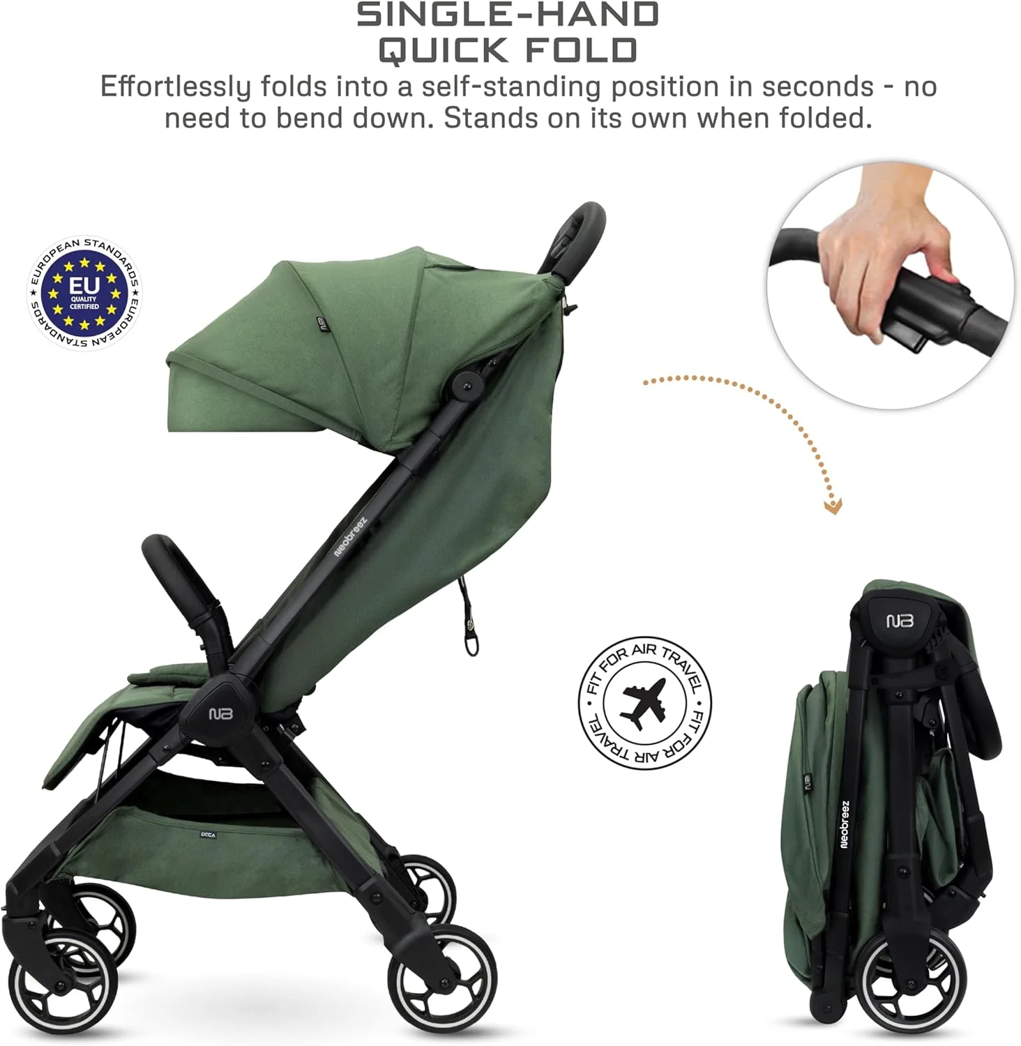 کالسکه مسافرتی فوق سبک Neobreez DECA، سایز کابین هواپیما، تاشو و جمع و جور، مناسب نوزاد و کودک نوپا، باز و بسته شدن سریع، سایبان ضد آب با UPF 50+، مناسب 0 تا 4 سال، 22 کیلوگرم