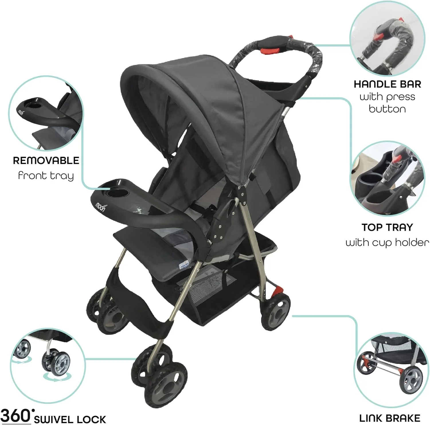 کالسکه مسافرتی تاشو یک دستی مون مدل Bezik مناسب برای نوزاد/کودک/بچه با سینی دوتایی - تکیه گاه پا - صندلی تکیه گاه چند حالته مناسب برای 0 ماه + (تا 24 کیلوگرم) - خاکستری متوسط کالسکه مسافرتی تاشو یک دستی مون مدل Bezik مناسب برای نوزاد/کودک/بچه با سینی دوتایی - تکیه گاه پا - صندلی تکیه گاه چند حالته مناسب برای 0 ماه + (تا 24 کیلوگرم) - خاکستری متوسط