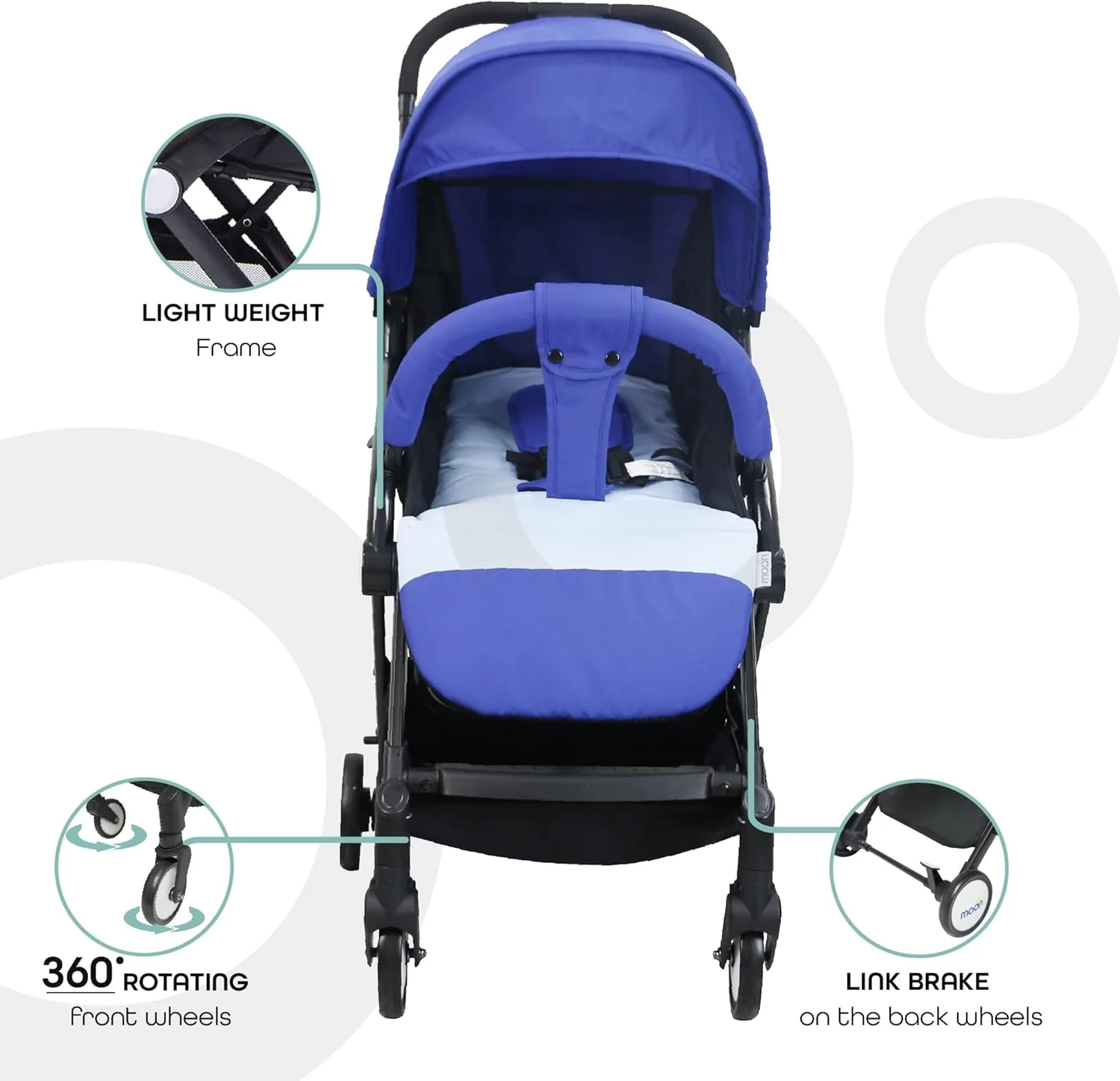 کالسکه مسافرتی مون برند TravelLite / تاشو جمع و جور / کابین مسافرتی (مناسب برای سفر هوایی) / کالسکه / پرام / صندلی چرخدار مناسب برای نوزاد / کودک / نوزادان / بچه ها (از بدو تولد تا 3 سال) (0-18 کیلوگرم) - آبی رویال
