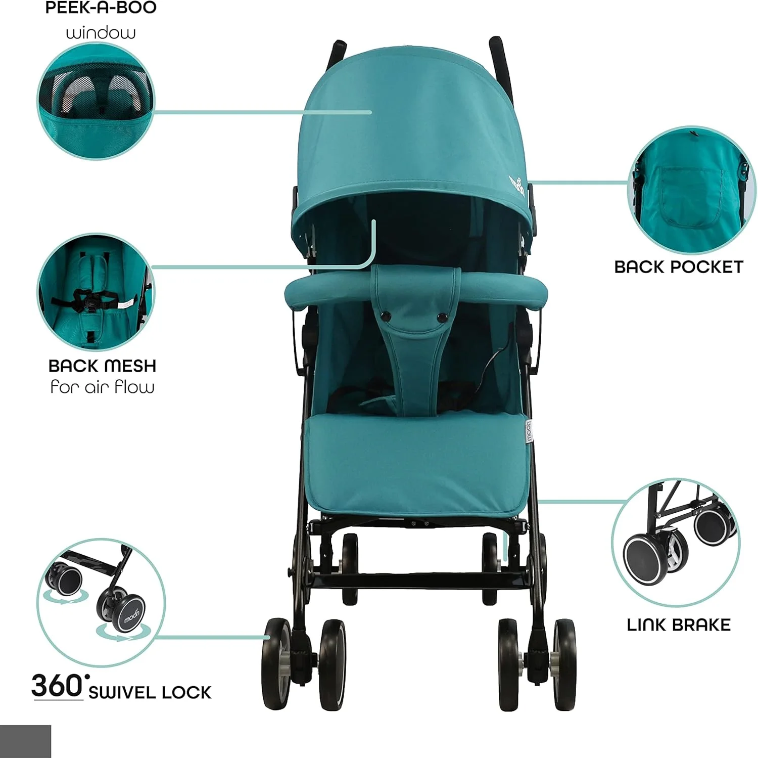 کالسکه مسافرتی سبک وزن Moon Brand Neo Plus مناسب نوزاد/کودک/نوپا از 0 ماهگی (تا 18 کیلوگرم) - تاشو چتری - صندلی تکیه گاه چند حالته - سبد ذخیره سازی - آبی دریایی