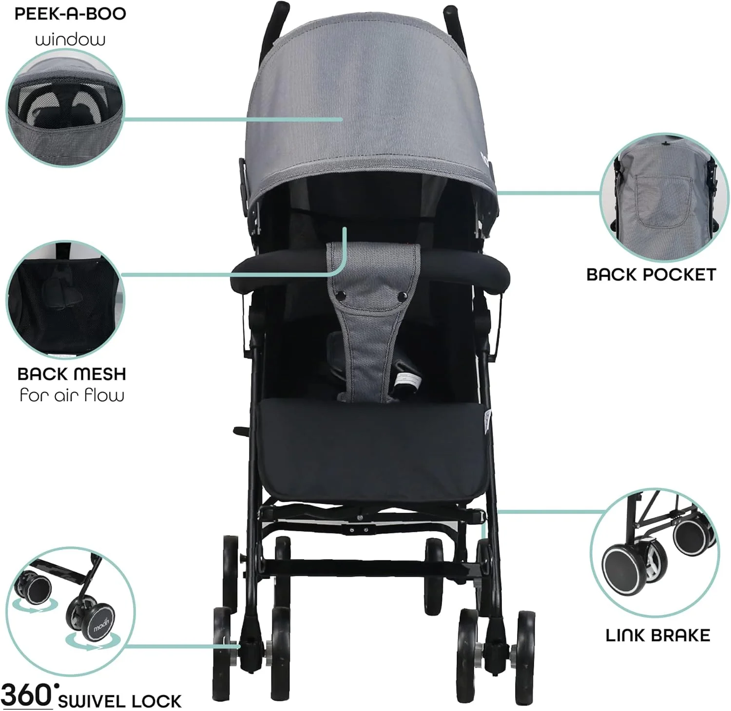 کالسکه مسافرتی سبک وزن نئو پلاس برند مون مناسب نوزاد/کودک/نوپا از 0 ماهگی به بالا (تا 18 کیلوگرم) - تاشو چتری - صندلی تکیه گاه چند حالته - سبد ذخیره سازی - مشکی + خال های خاکستری