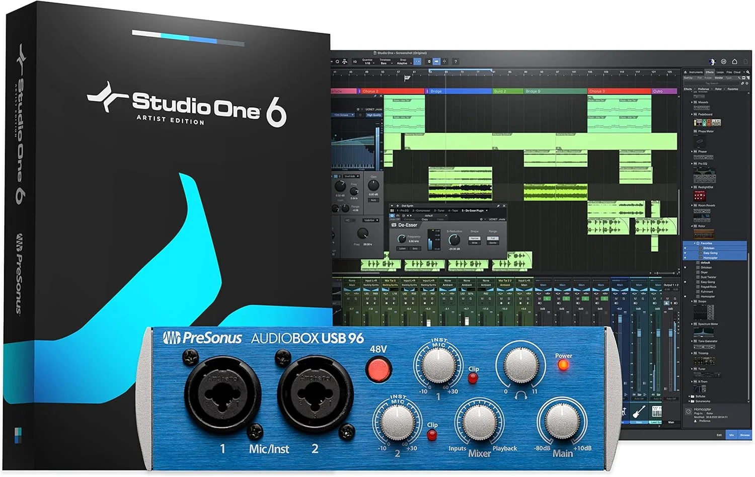 اینترفیس صوتی USB پریسونوس Audiobox USb 96 2X2، آبی، Audiobox USb 96، پری امپ میکروفون 2 کاناله برای PC/Mac