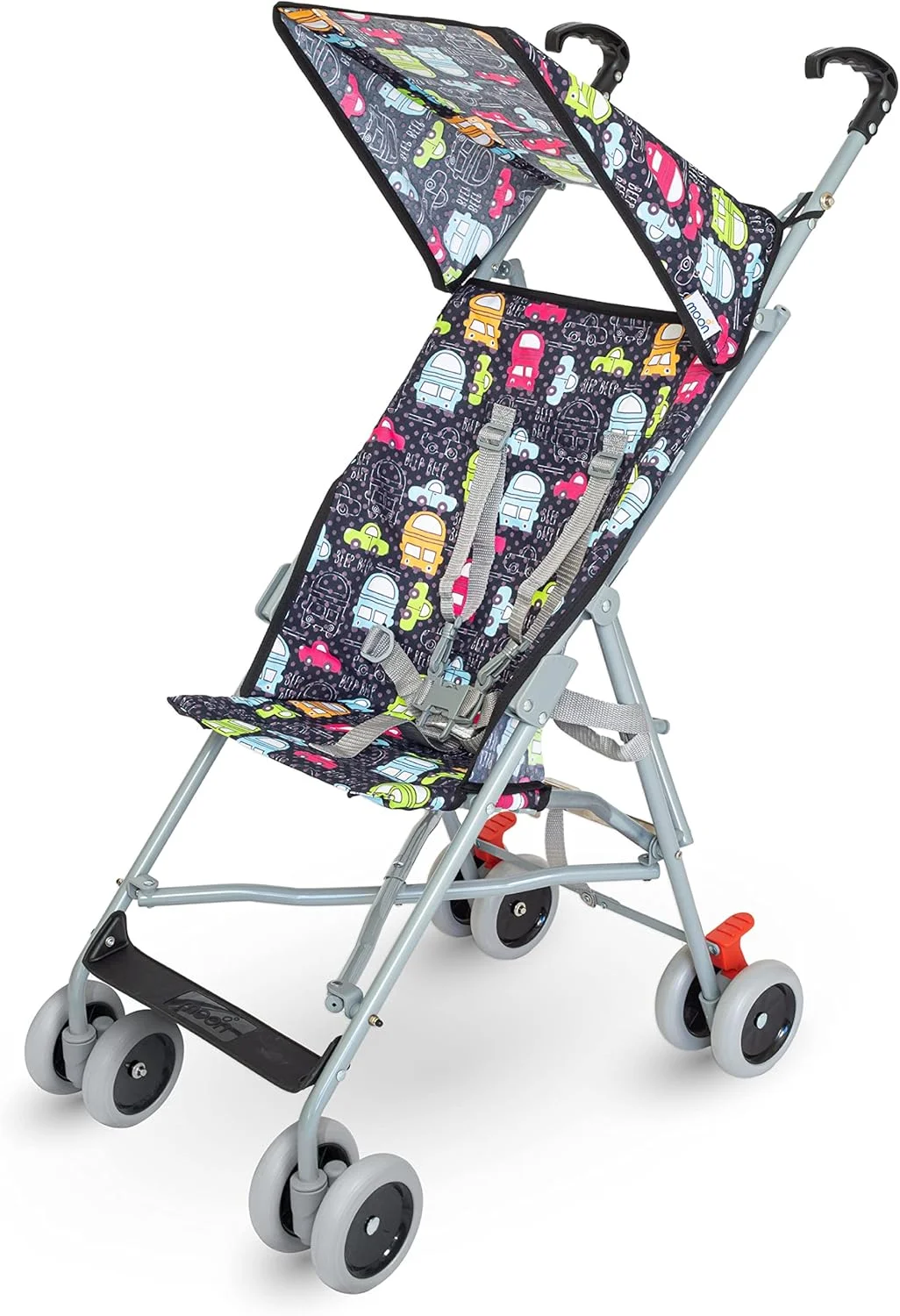 کالسکه بچه جت برند مون - سبک‌ترین کالسکه حمل کودک - وسیله مسافرتی کودک برای کودکان 6 ماهه تا 3 ساله - کالسکه جمع و جور با سایبان فوق‌العاده عریض، تاشو چتری، بند مونتاژ آسان - طرح ماشین