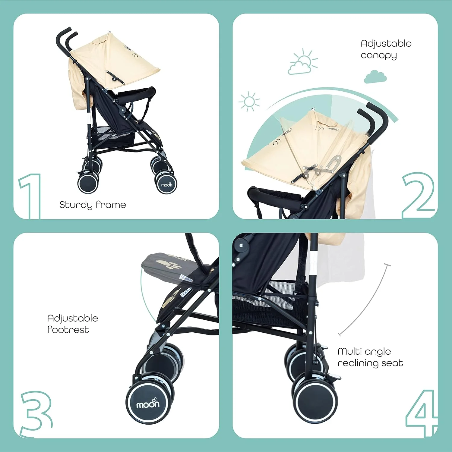 کالسکه عصایی کودک طرح سافاری برند مون – کالسکه چتری با طرح حیوانات و سایبان – سبک ترین کالسکه تاشو جمع و جور مناسب سفر – دارای حالت خواب، سبد خرید و بند شانه – مناسب از بدو تولد (تا 18 کیلوگرم) - طرح گربه کالسکه عصایی کودک طرح سافاری برند مون – کالسکه چتری با طرح حیوانات و سایبان – سبک ترین کالسکه تاشو جمع و جور مناسب سفر – دارای حالت خواب، سبد خرید و بند شانه – مناسب از بدو تولد (تا 18 کیلوگرم) - طرح گربه