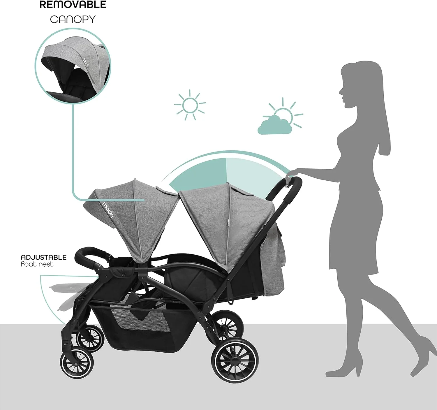 کالسکه دوقلو مون مدل Dois - کالسکه دوقلو تاشو آسان - کالسکه دوقلو برای نوزاد و کودک نوپا - کالسکه خوابشو، سایبان قابل تنظیم، کمربند ایمنی 5 نقطه ای - از بدو تولد تا 15 کیلوگرم - خاکستری کالسکه دوقلو مون مدل Dois - کالسکه دوقلو تاشو آسان - کالسکه دوقلو برای نوزاد و کودک نوپا - کالسکه خوابشو، سایبان قابل تنظیم، کمربند ایمنی 5 نقطه ای - از بدو تولد تا 15 کیلوگرم - خاکستری