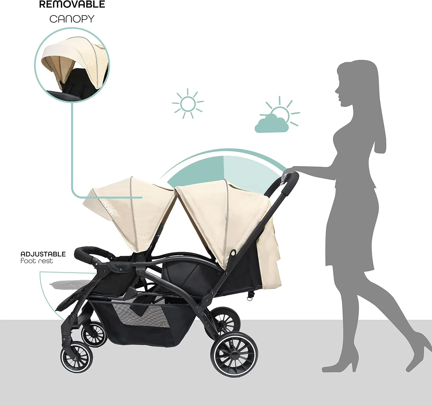 کالسکه دوقلو مون مدل Dois - کالسکه دوقلوی تاشو آسان - کالسکه دوتایی برای نوزاد و کودک نوپا - کالسکه خوابشو، سایبان قابل تنظیم، کمربند ایمنی 5 نقطه ای - 0 ماه به بالا، تا 15 کیلوگرم - بژ کالسکه دوقلو مون مدل Dois - کالسکه دوقلوی تاشو آسان - کالسکه دوتایی برای نوزاد و کودک نوپا - کالسکه خوابشو، سایبان قابل تنظیم، کمربند ایمنی 5 نقطه ای - 0 ماه به بالا، تا 15 کیلوگرم - بژ