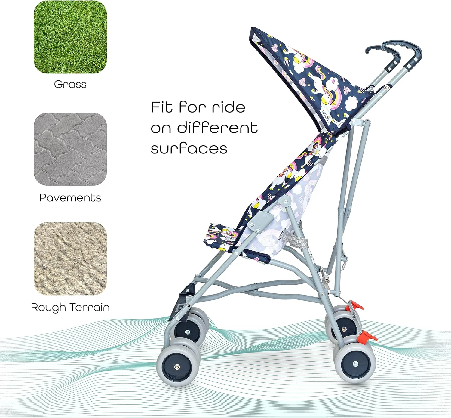 کالسکه بچه جت مون برند - سبک ترین کالسکه حمل نوزاد - وسیله مسافرتی کودک برای کودکان 6 ماهه تا 3 ساله - کالسکه جمع و جور با سایبان فوق العاده عریض، تاشو چتری، بند مونتاژ آسان - طرح یونیکورن