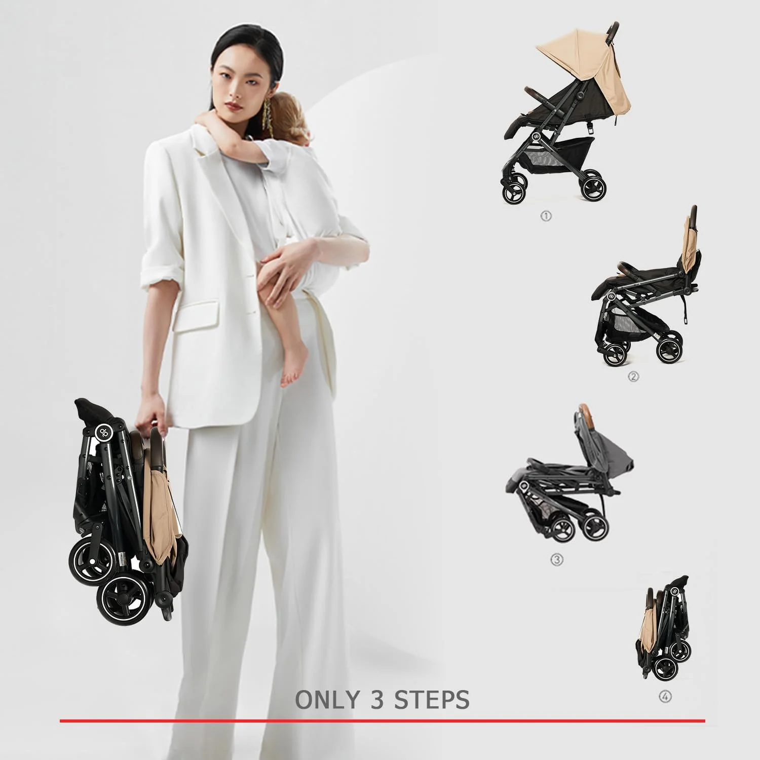 کالسکه مسافرتی سبک وزن gb WEE برای نوزادان و کودکان نوپا، مطابق با ابعاد چمدان کابین هواپیما، زرد مشکی