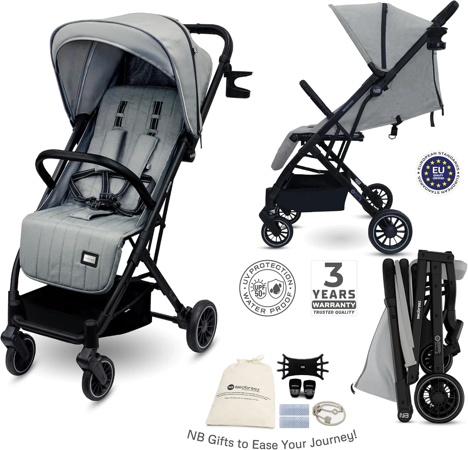 کالسکه مسافرتی سبک وزن و جمع و جور PENTA برای کودکان نوپا و نوزادان به همراه جا لیوانی، دسته کالسکه بچه، تاشو سریع و قفل خودکار، سایبان ضد آب با UPF 50+ مناسب 0 تا 3 سال، 15 کیلوگرم