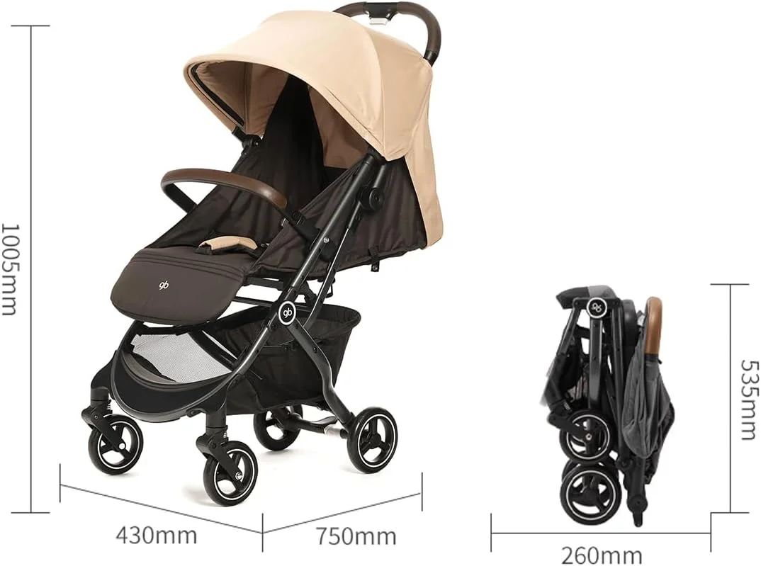 کالسکه مسافرتی سبک وزن gb WEE برای نوزادان و کودکان نوپا، مطابق با ابعاد چمدان کابین هواپیما، زرد مشکی