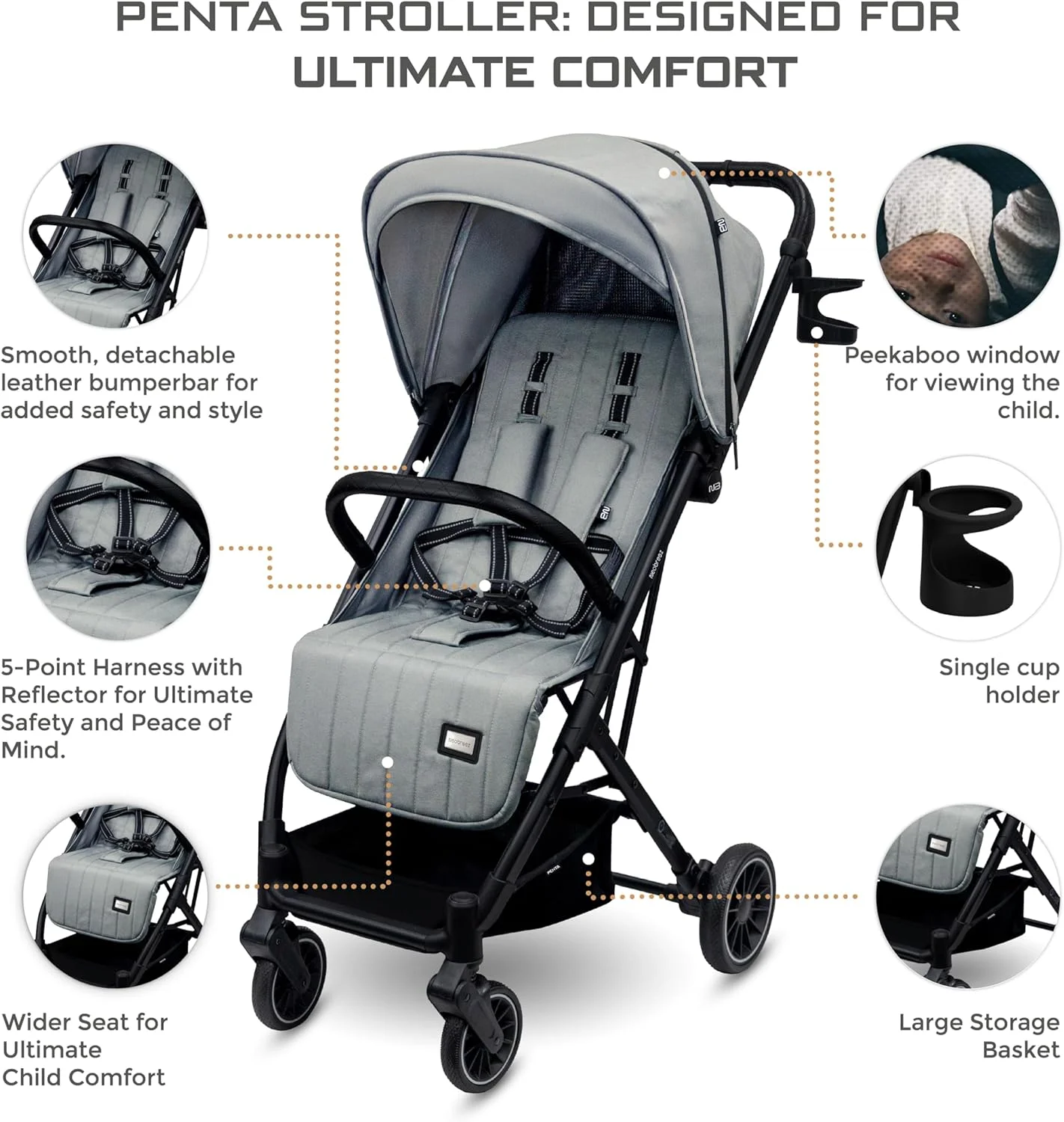 کالسکه مسافرتی سبک و جمع و جور کودک نوپا پنتا به همراه جا لیوانی، کالسکه بچه گانه با دسته فشاری، تاشو سریع و قفل خودکار، سایبان ضد آب UPF 50+ مناسب 0-3 سال، 15 کیلوگرم کالسکه مسافرتی سبک و جمع و جور کودک نوپا پنتا به همراه جا لیوانی، کالسکه بچه گانه با دسته فشاری، تاشو سریع و قفل خودکار، سایبان ضد آب UPF 50+ مناسب 0-3 سال، 15 کیلوگرم