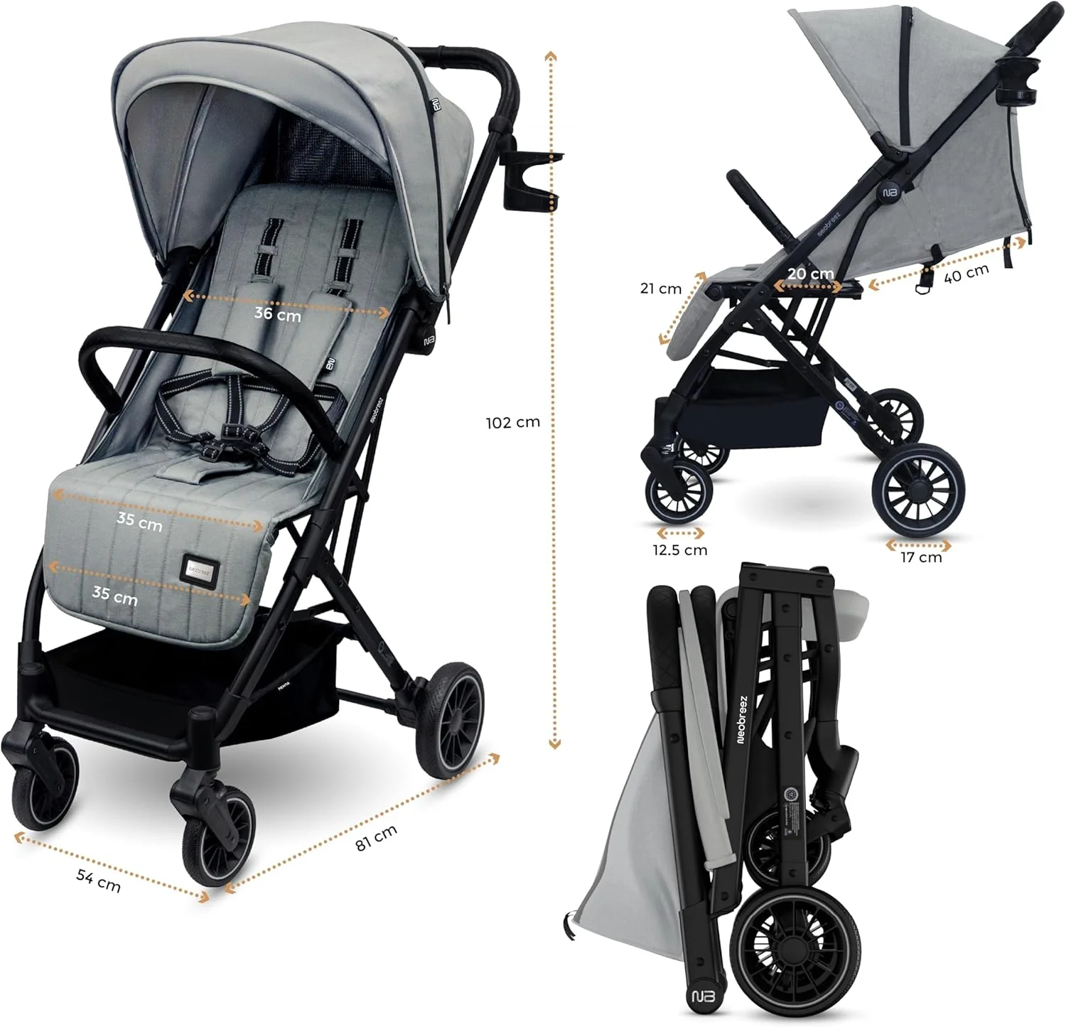 کالسکه مسافرتی سبک وزن و جمع و جور PENTA برای کودکان نوپا و نوزادان به همراه جا لیوانی، دسته کالسکه بچه، تاشو سریع و قفل خودکار، سایبان ضد آب با UPF 50+ مناسب 0 تا 3 سال، 15 کیلوگرم