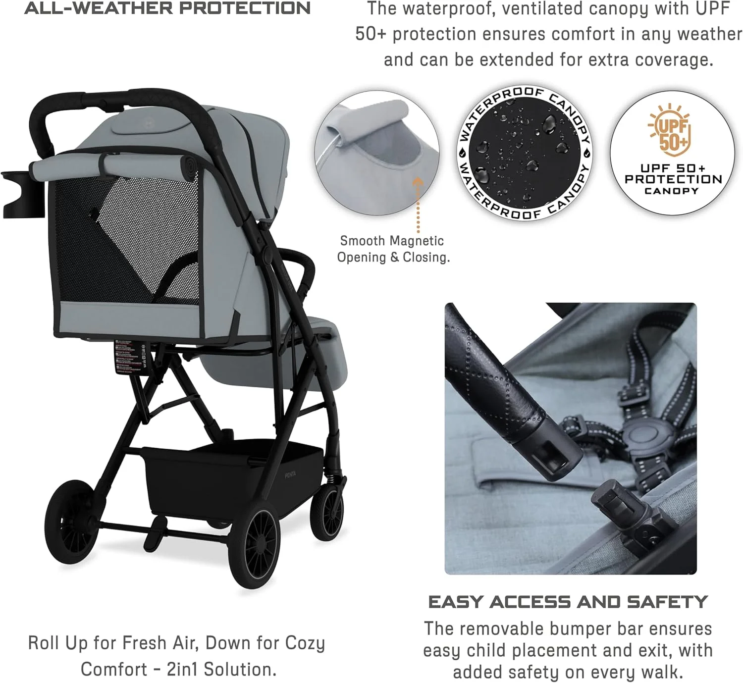 کالسکه مسافرتی سبک و جمع و جور کودک نوپا پنتا به همراه جا لیوانی، کالسکه بچه گانه با دسته فشاری، تاشو سریع و قفل خودکار، سایبان ضد آب UPF 50+ مناسب 0-3 سال، 15 کیلوگرم کالسکه مسافرتی سبک و جمع و جور کودک نوپا پنتا به همراه جا لیوانی، کالسکه بچه گانه با دسته فشاری، تاشو سریع و قفل خودکار، سایبان ضد آب UPF 50+ مناسب 0-3 سال، 15 کیلوگرم