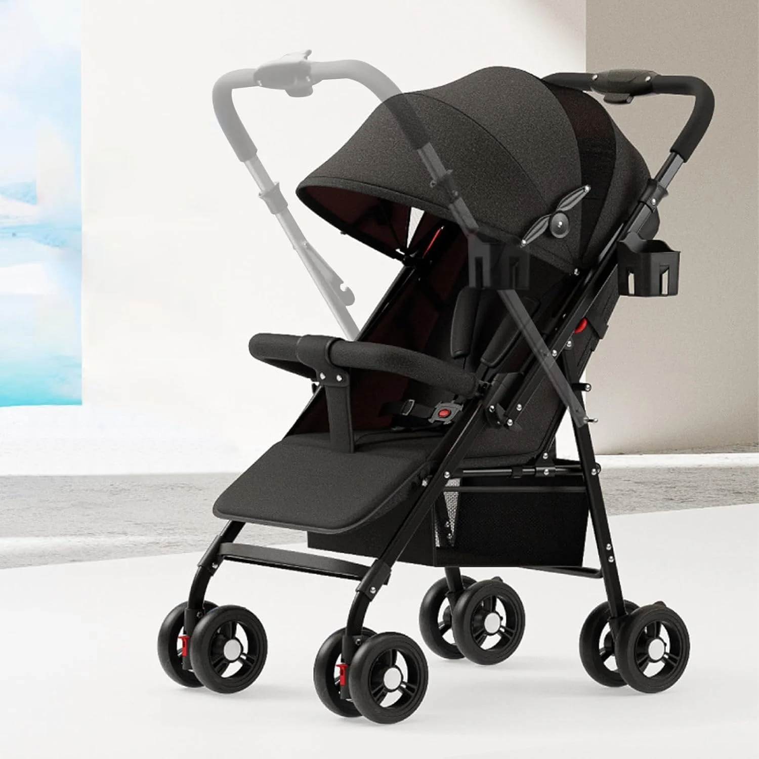 کالسکه سبک وزن برای نوزاد، کالسکه مسافرتی، کالسکه دو طرفه برای هواپیما، باز و بسته شدن با یک لمس، کالسکه نوزاد/تکیه گاه قابل تنظیم/سایبان/سپر T شکل/سینی غذا/تشک خنک کننده کالسکه سبک وزن برای نوزاد، کالسکه مسافرتی، کالسکه دو طرفه برای هواپیما، باز و بسته شدن با یک لمس، کالسکه نوزاد/تکیه گاه قابل تنظیم/سایبان/سپر T شکل/سینی غذا/تشک خنک کننده