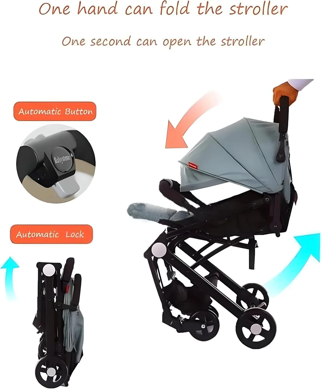 کالسکه مسافرتی سبک وزن با قابلیت تاشو تک دکمه ای و دسته معکوس شونده، کالسکه تاشو مناسب نوزادان و کودکان نوپا تا 4 سال | ایده آل برای مسافرت با نوزاد، کالسکه عصایی