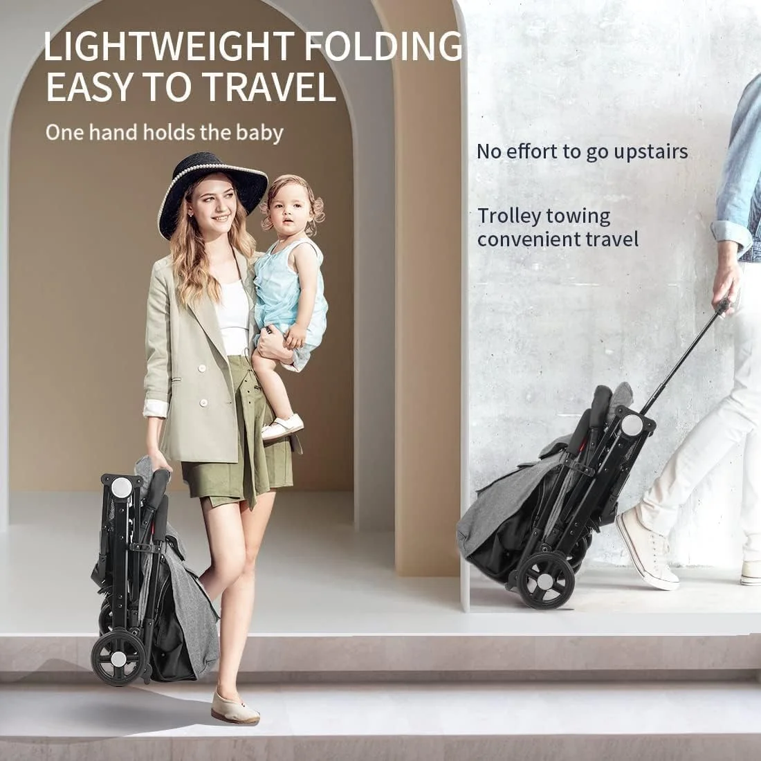 کالسکه مسافرتی سبک وزن با قابلیت تاشو تک دکمه ای و دسته معکوس شونده، کالسکه تاشو مناسب نوزادان و کودکان نوپا تا 4 سال | ایده آل برای مسافرت با نوزاد، کالسکه عصایی
