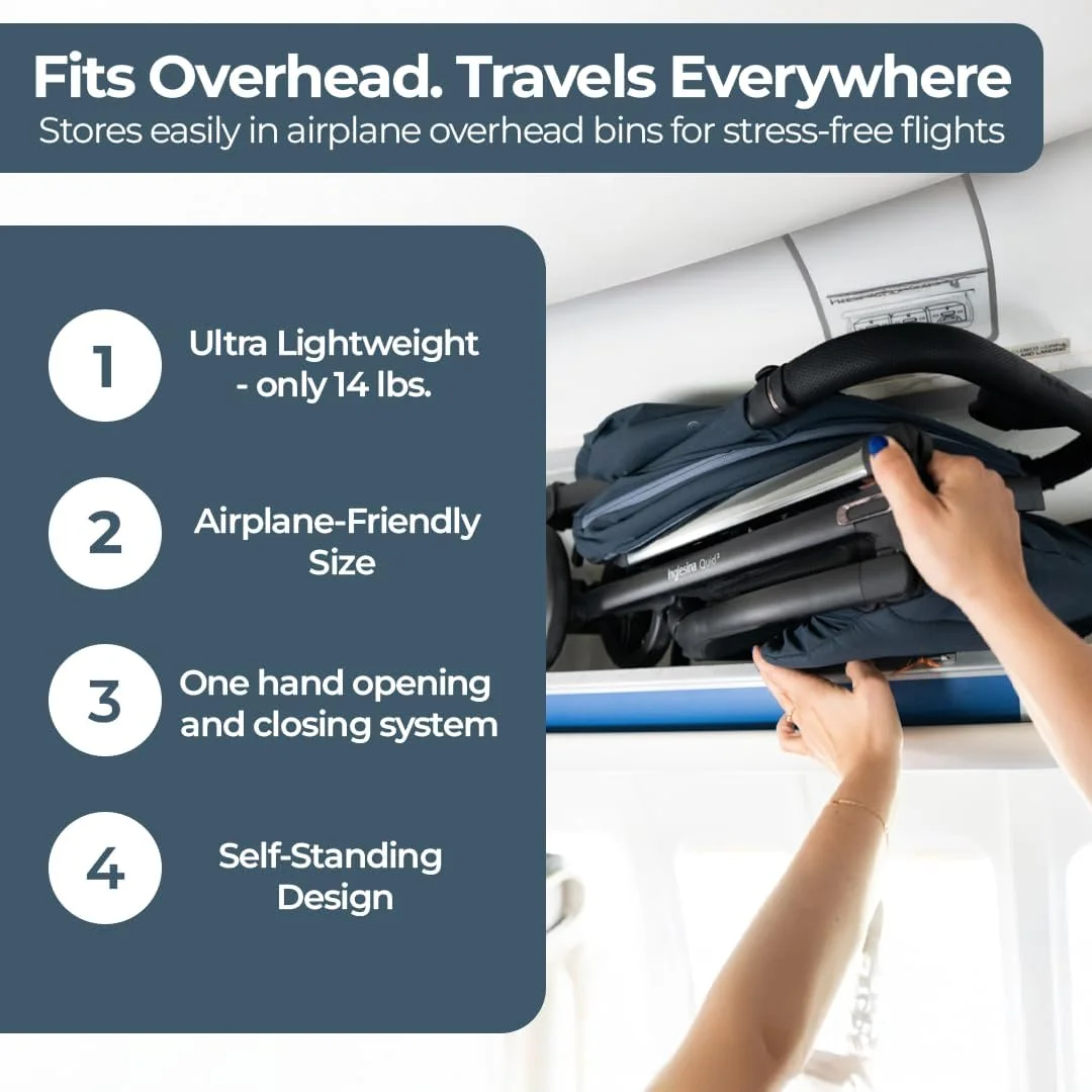 کالسکه مسافرتی اینگلسینا Quid³، مشکی کیهانی - کالسکه مسافرتی تاشو و جمع و جور با قابلیت تنظیم پشتی برای نوزاد و کودک تا وزن 25 کیلوگرم، تاشو با یک دست، سازگار با صندلی ماشین، قابل حمل در کابین هواپیما، سبک وزن، سایبان XL با محافظت UPF 50+