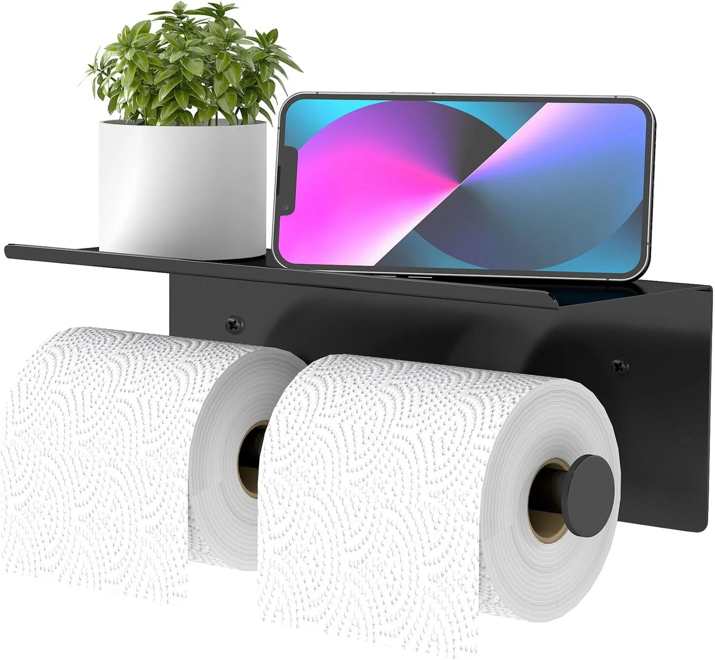 جا دستمال کاغذی یومور، استیل ضد زنگ 304، جا دستمال رولی دو قلو با قفسه، نصب دیواری، جای نگهداری دستمال توالت، جای دستمال مرطوب، روکش نیکل برس خورده (مشکی)