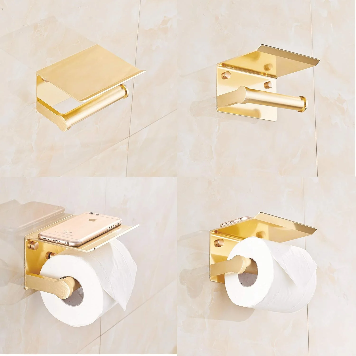 جا دستمال توالت YOUGRIDDA، نگهدارنده دستمال کاغذی دیواری با قفسه ذخیره سازی، چسب خودکار 3M، آلومینیومی (طلایی) جا دستمال توالت YOUGRIDDA، نگهدارنده دستمال کاغذی دیواری با قفسه ذخیره سازی، چسب خودکار 3M، آلومینیومی (طلایی)