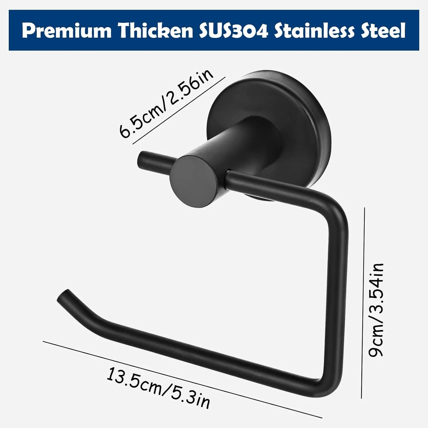 جای دستمال توالت مشکی YHNDECO، استیل ضد زنگ SUS304، ضد آب و ضد چرخش، مناسب برای نصب دیواری در حمام و آشپزخانه (بدون چسب خودکار)