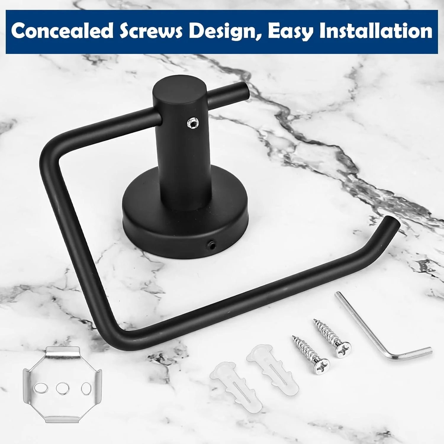 جای دستمال توالت مشکی YHNDECO، استیل ضد زنگ SUS304، ضد آب و ضد چرخش، مناسب برای نصب دیواری در حمام و آشپزخانه (بدون چسب خودکار)